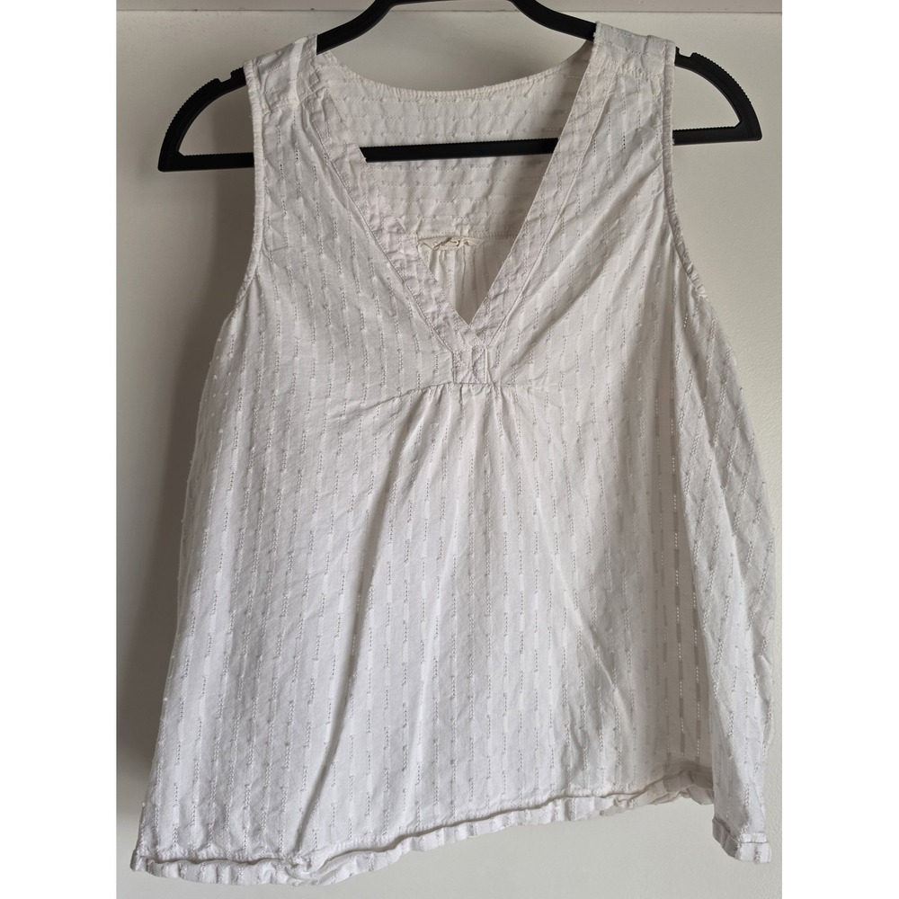Caslon Tank Top Women L White Striped 100% Cotton V-Neck Sleeveless Cami